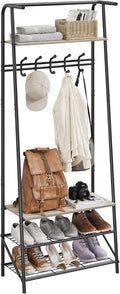 Coat Rack Shoe Bench with Single-Row 5 Hooks 60cm Width, 3-Tier Shelf Entryway Hall Tree with Storage, Metal Frame Multifunctional Organizer, 4-in-1 Coat Rack for Bathroom, Hallway.Grey.