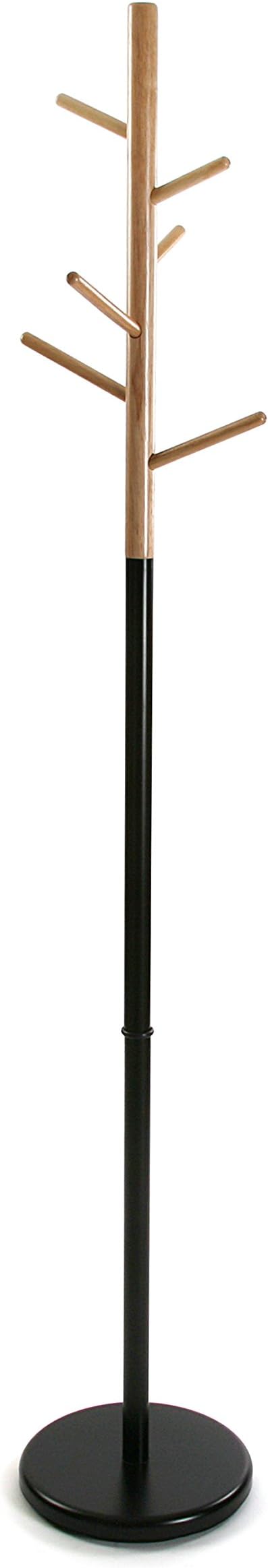 Versa Malmö Floorstanding Coat Rack ideal for hallway or entryway, with 6 Clothes or Bag Hooks or Hangers for the Hallway, Measurements (H x L x W) 171 x 28 x 28 cm, Metal and Wood, Colour Black