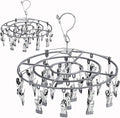 PHYDELU 2PCS Drying Rack Clothing with 24 Clips，Sock Hanger for Drying，Hanging Clothes Dryer Underwear Hangers Racks Laundry Socks Panty Wet Bra Lingerie Baby Delicates Foldable Small Indoor Metal