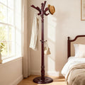 73”Vintage Wooden Coat Rack，With 14 Hooks and Sturdy Round Base.Sturdy and Durable Standing Coat Racks，Adjustable Wooden Freestanding Coat Rack for Porch，Bedrooms (Mahogany) (Flying Swallow, 1 PCS)