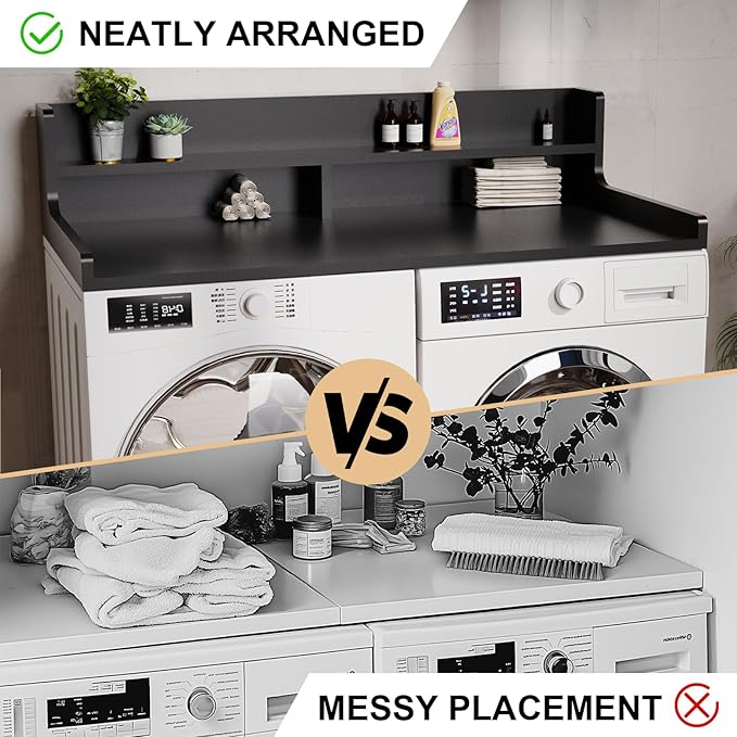 2-Tier Washer Dryer Countertop 54" x 27.55" Washer Dryer Topper for Laundry Room Organization, Large Countertop Cover with Non-Slip Pad Black