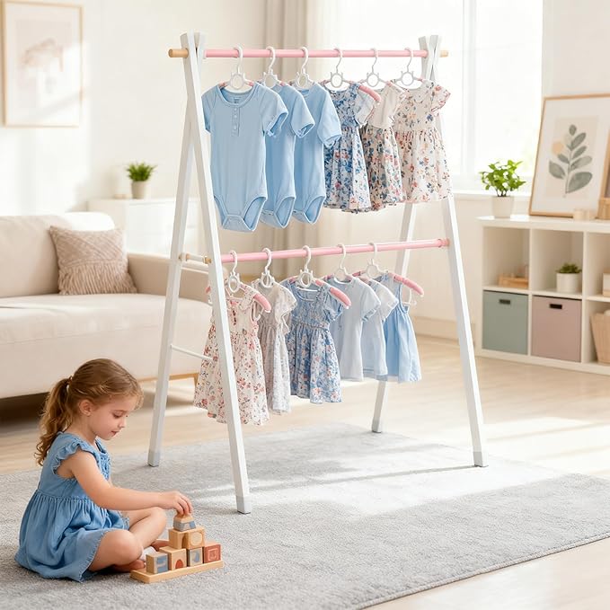 JSF Baby Hangers,30 Pack Baby Clothes Hangers for Closet Kids,Save Space Plastic Hangers Toddler Infant Nursery Child Small Children(Pink)
