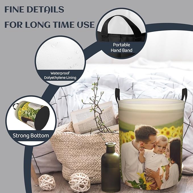 Custom Laundry Hamper, Customizable Laundry Hampers, Personalized laundry basket, Customized Dirty Clothes Hamper with Photo Text Logo for Bedroom Bathroom Barbershop Living Room