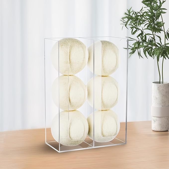 NiHome Clear Acrylic Magnetic Dryer Ball Holder for Laundry Room Organizer and Storage,Wall Mount Dryer Balls Container Dryer Ball Dispenser (No Balls), Space Saving & Versatile for Paper Cups & Decor