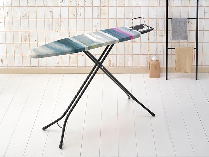 Brabantia Size A Compact Small Ironing Board (43x12 in) 7 Height Options, Adjustable Steam Iron Rest Holder (Morning Breeze) Non-Slip Feet, Anti-Collapse Child Locks