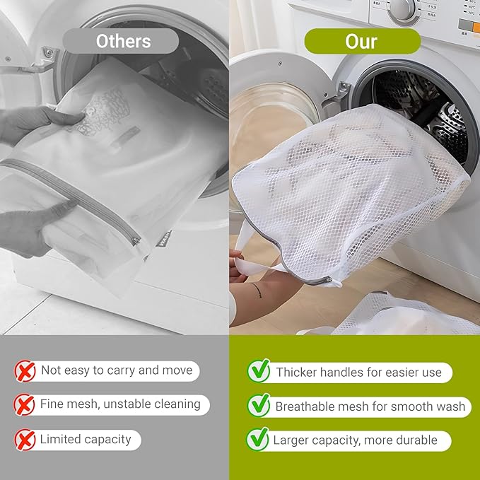5-Size Mesh Laundry Bags with Handles for Delicates, Honeycomb Wash Bags for Bras/Sweaters/Bedding, Hidden Zipper Garment Protector