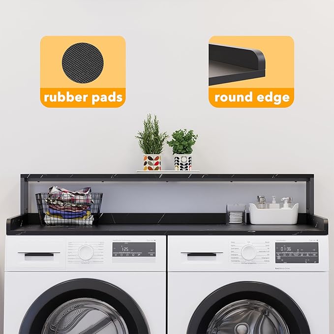 SpaceAid 2-Tier Washer Dryer Countertop, Laundry Topper with Rack Shelf 54" Width x 27.5" Depth x 10" Height Organizer Cover for Washer and Dryer Laundry Hamper Counter Storage (Black Marble)