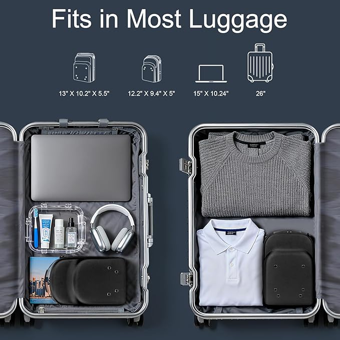 2 PCS Hard Hat Travel Cases for Baseball Caps - Crush Proof Cap Carrier for 10 Hats, Hat Storage Organizer with Adjustable Shoulder Strap, Trolley Sleeve and Handle, for Travel & Home Use