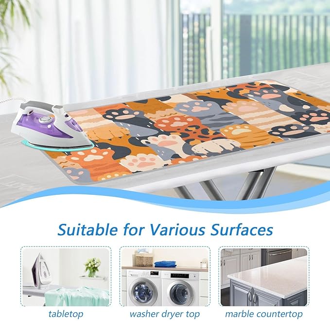 susiyo Cute Cat Paws Ironing Pad Mat, Ironing Board Covers, Portable Travel Ironing Blanket for Top of Washer, Dryer, Table Top, Countertop 47.2"X 27.6"
