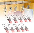 2024 New Space-Saving Clothespin Hat Pants Storage Hanging Travel Hook, 360° Swivel Stainless Steel Hangers with Clips, Laundry Hooks Hanging Clips Clothes Pins Socks Towel Clips (D-Pink 10PCS)