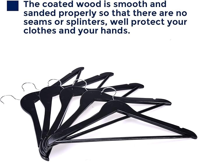 JS Hanger Wooden Coat Hangers, 20 Pack High Grade Wood Suit Hangers with Non Slip Pant Bar - Extra Smooth and Splinter Free Black Finish