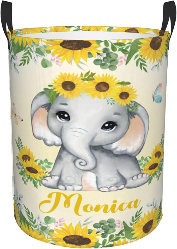 Personalized Elephant Laundry Basket For Baby Kids Boys Girls Adult Custom Hamper Basket With Name For Bathroom Bedrooms Collapsible Baby Laundry Basket, Dirty Clothes Hamper With Handles