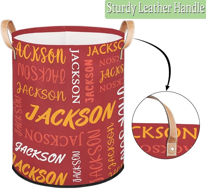 Custom Name Large Laundry-Basket for Kids-Boys-Girls, Personalized Foldable Waterproof Laundry Hamper Dirty Clothes Toys Storage Bin with Handles,Red