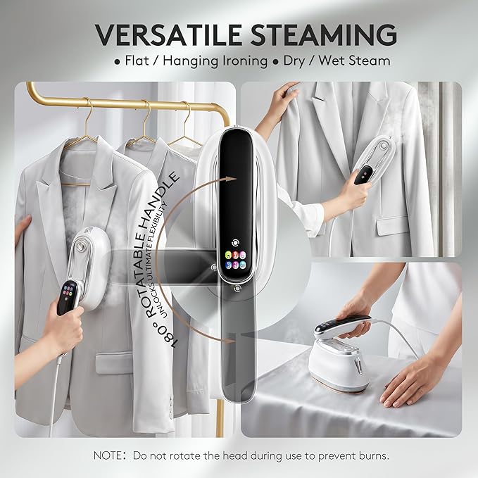 Travel Steamer for Clothes – 2026 Upgrade #1! 1300W Power 【160mL Tank & 10s Heat-Up】, 110-240V, 180° Rotating Handle, 6 Modes Ultra-Slim LCD Display – Perfect for Home & World Travel.
