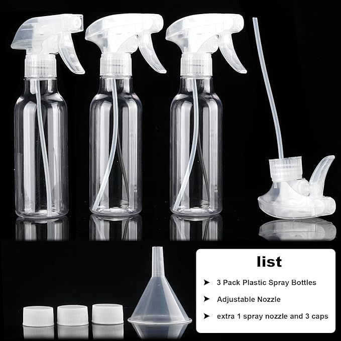 Cosywell Plastic Spray Bottles 8.8oz/260ml 3 Pack Empty Spray Bottle for Cleaning Mist/Stream Heavy Duty Water Spraying Bottle for Cooking Hair Care Essential Oils(Clear)