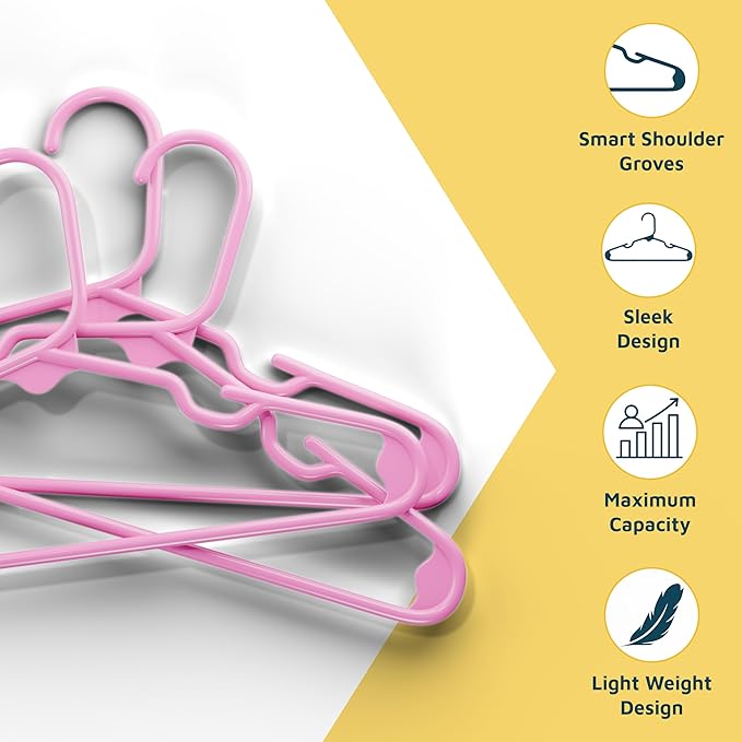 Lifemaster Plastic Kids Clothes Hangers – Children Clothes Hanger with Shoulder Notch, 11.6 Inch Space-Saving Closet Organizer for Baby, Toddler, and Kids Clothing, Hold Up to 5 lbs, Pack of 50, Pink