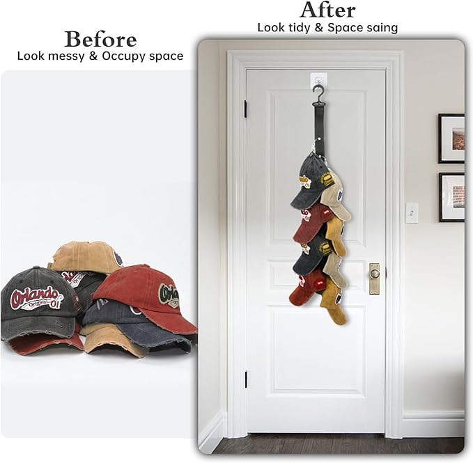 Hat Organizer for Baseball Caps,2 Pack Caps Wall Organizer, Door Hat Racks with 8 Stainless Steel Clips, Hat Hangers for Ball Caps and Accessories for Men and Women, Black