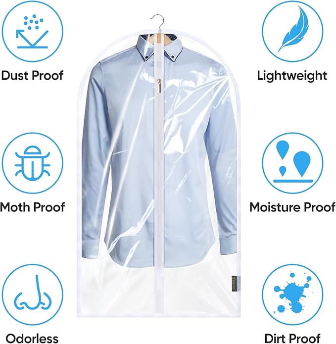 BALEINE 40'' Clear Garment Bags, 12 Packs PEVA Dress Bag for Closet Clothes Dresses Suit Coats Storage (Clear, 12PK)