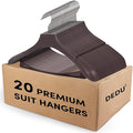 DEDU Suit Hangers for Men 20 Pack, Brown Coat Hangers Extra Wide Non Slip Width 17.7", Thick Plastic with Pants Bar & Metal Hook