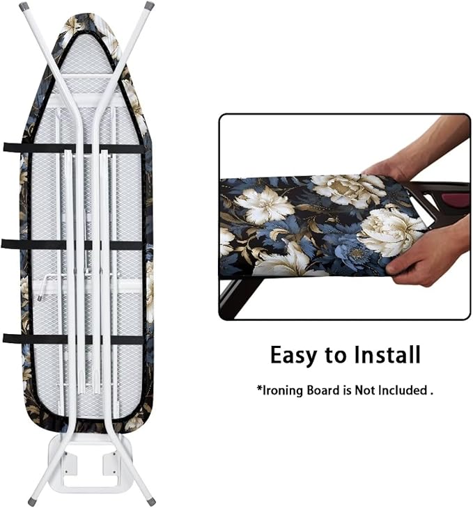 Flashideas Flower Print Ironing Board Cover with Elastic Edge Non Stick Scorch Stain Resistant Cover Heavy Duty Iron Pad Covers Standard Boards with Hook and Loop Fastener Strap