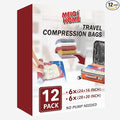 12 Pack Compression Bags for Travel | Vacuum Seal Storage Bags for Luggage & Dirty Clothes | Travel Packing Space Saver Bags for Suitcases & Home Organization | MEIQIHOME