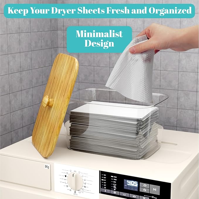 1+1 Laundry Pods Container and Dryer Sheet Holder Set, Clear Laundry Room Organization Containers with Bamboo Lids, Scoops, 10 Labels & 20 Clothespins, Laundry Containers for Pods and Powder