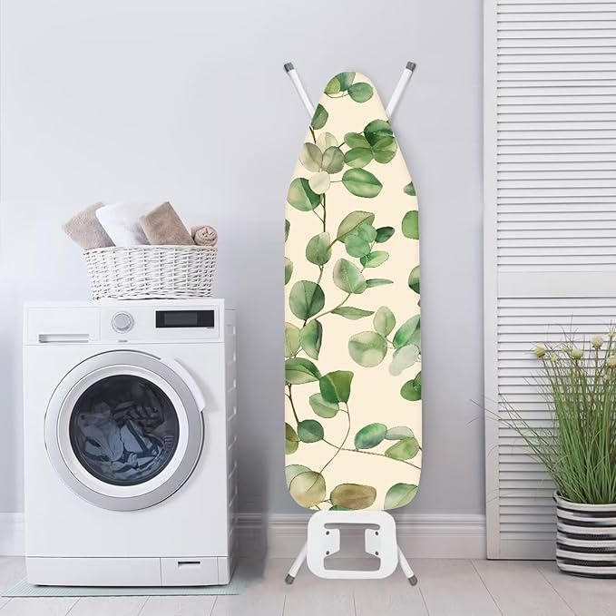 Green Leaves Easy Installation 15x54 Ironing Board Cover and Pad and Elastic Edge Applicable Standard Size Iron Board Cover, Stain Resistant, Setup for Effortless Ironing Experience