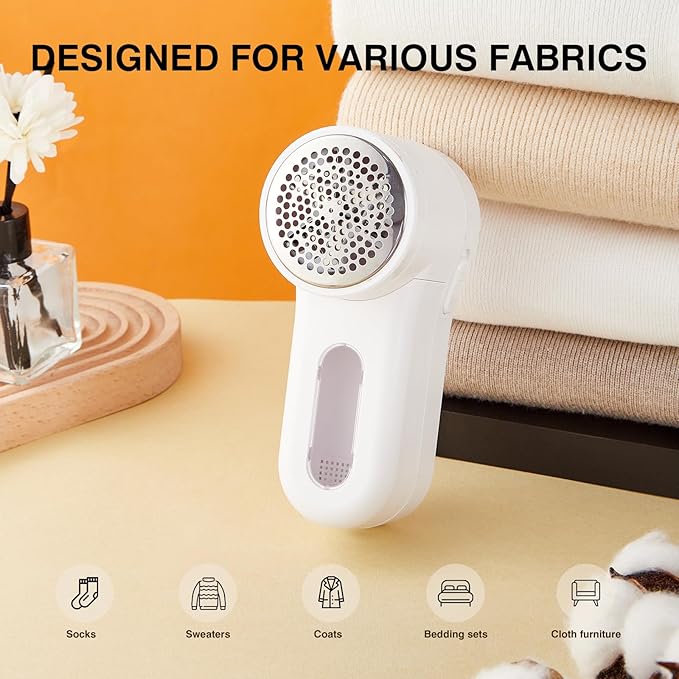 Fabric Shaver, Lint Remover Rechargeable, Electric Portable Sweater Defuzzer Digital LED Display to Remove Pilling for Clothes, Furniture, Sweater, (White with Three Shaver Blades)