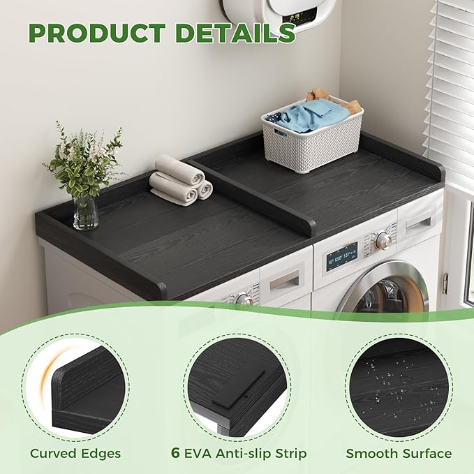VOPEAK Washer and Dryer Countertop, Laundry Countertop, 54" x 27.5" Spacious Washer Dryer Topper, Wooden Washing Machine Topper for Laundry Room Organization and Folding Clothes, Black
