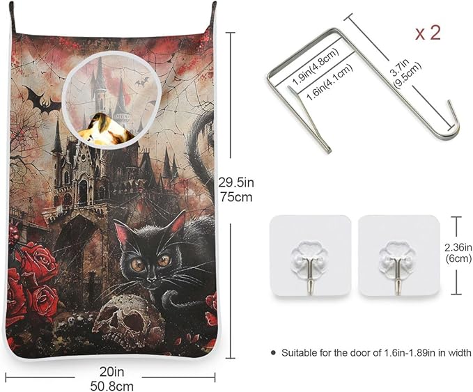 Halloween Castle Rose Door Hanging Laundry Hamper Bag with Free Adjustable Stainless Steel Hooks Dirty Clothes Hamper Extra Large Over the Door Laundry Hamper 29.5X20inch 2Pack