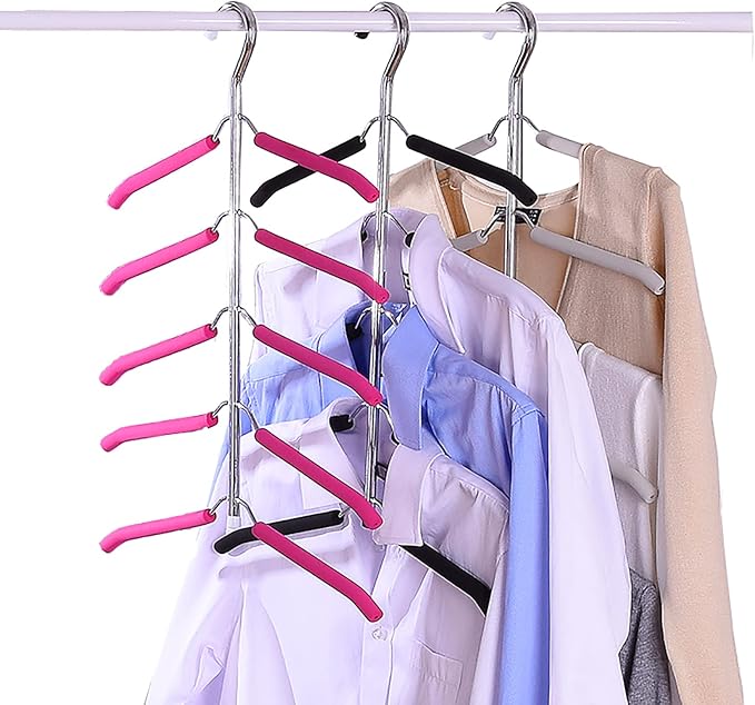 3 Pack 5 in 1 Hangers Blouse Tree Hangers Non Slip Space Saving Clothes Hanger Multi-Layer Clothes Hanger Stainless Steel Sweater Shirt Hanger Closet Storage Organizer(Black)