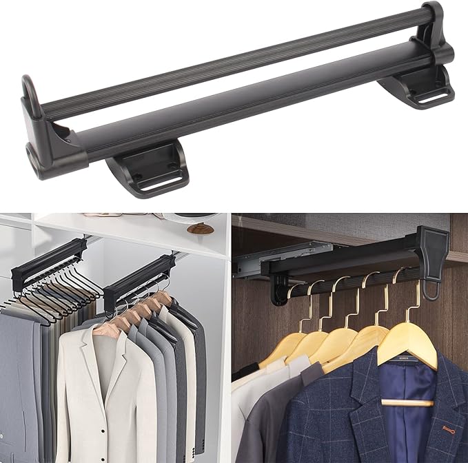 Adjustable Pull-Out Clothes Hanger Rod, Extendable Wardrobe Clothing Rail, Closet Clothes Hanger Rail