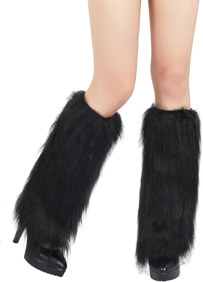 Zando Furry Faux Fur Leg Warmers for Women - Soft Fluffy Legwarmer Winter Boot Cuffs Covers for Daily Halloween Santa Costume