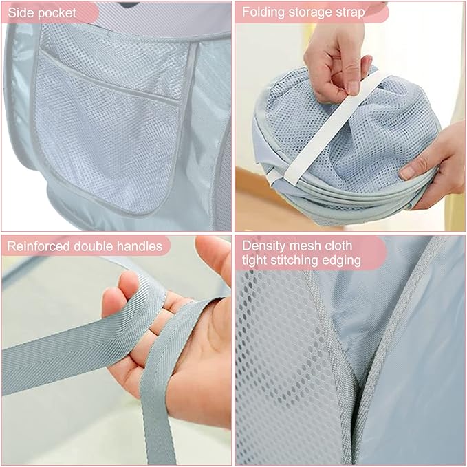 4 PCS Mesh Laundry Hamper,Collapsible Laundry Baskets,75L Large Foldable Dirty Clothes Hamper Storage Basket Horizontal with Side Pocket&carry Handle for Home,Travel grey
