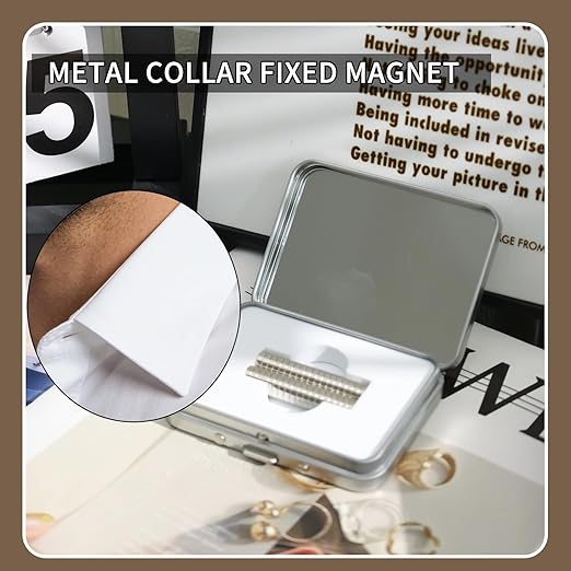 Mirror Box Magnets for Metal Collar Stays- 36Pcs N42 Strong Magnets in Portable Metal Case for Dress, Sport, and Casual Shirts (0.35 * 0.1IN,Silver)