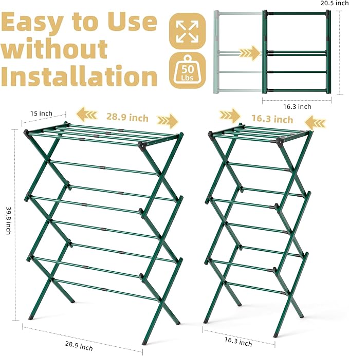 BAKON Clothes Drying Rack Foldable for Laundry, Collapsible Portable Drying Rack Clothing for Hanging Clothes Towel, Space Save for Indoor Outdoor Travel (Navy Blue)