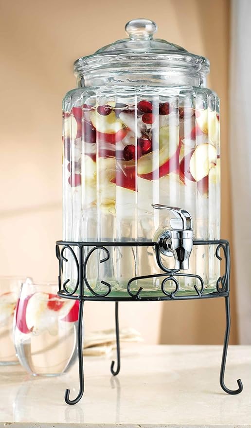 MosJos 2 PACK 1.5 Gallon Drink dispenser, Glass Beverage Dispenser With Elegant Stand Stand, Drink Dispensers for Parties With Spigot 100% Leakproof. Perfect For Parties And Daily Use
