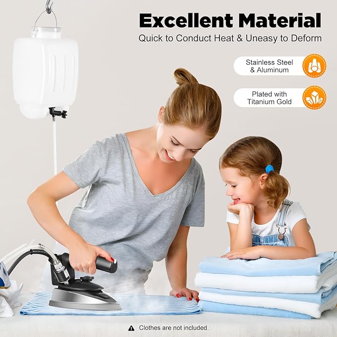 1200W Steam Iron, Steam Or Dry Ironing, 5 Temperature Gears, Professional Clothes Iron with 0.79Gal Water Tank and Scald-Prevention Plate for Home, Clothing Store, Hotel