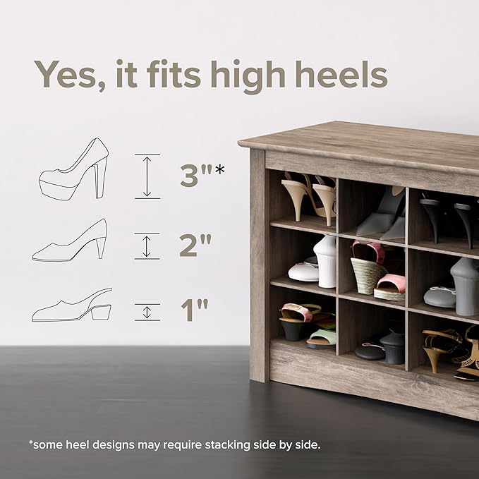 Prepac Black Shoe Cabinet, Entryway Bench, Mud Room Organization and Storage Bench with 18 Shoe Cubbies 16"D x 48"W x 24"H
