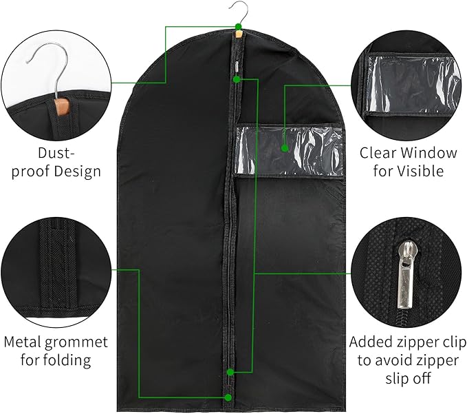 15 Pack Suit Bags Garment Bag for Men Storage 40-inch Clothes Cover with Clear Window and ID Card Holder for Suit Jacket, Skirt, Shirt and Coat