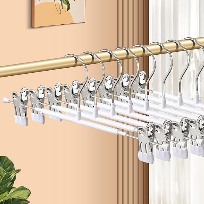20 Pack 12Inch Heavy Duty Pants Skirt Hangers with Clips,Metal Trousers Hanger for Jeans White Non Slip Women Shorts Hangers Saving Space Clothing Hanger for Adult,Men,Children,Kid,Baby