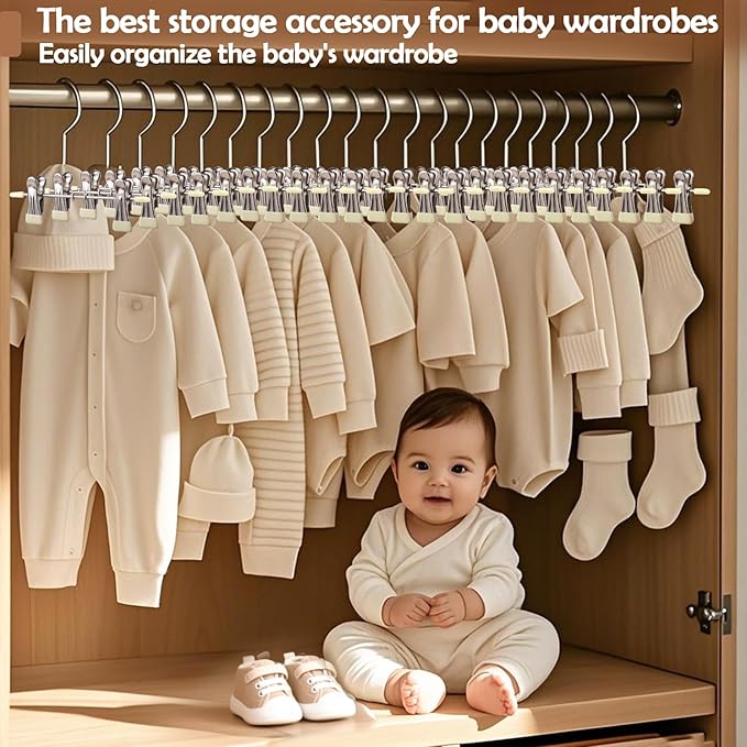 Mity rain 10-Pack Baby Hangers - 360° Rotatable Silicone Clip Kid Hanger, Space-Saving Toddler Hangers,Premium Stainless Steel, Ideal for Newborn & Children Wardrobe Organization.