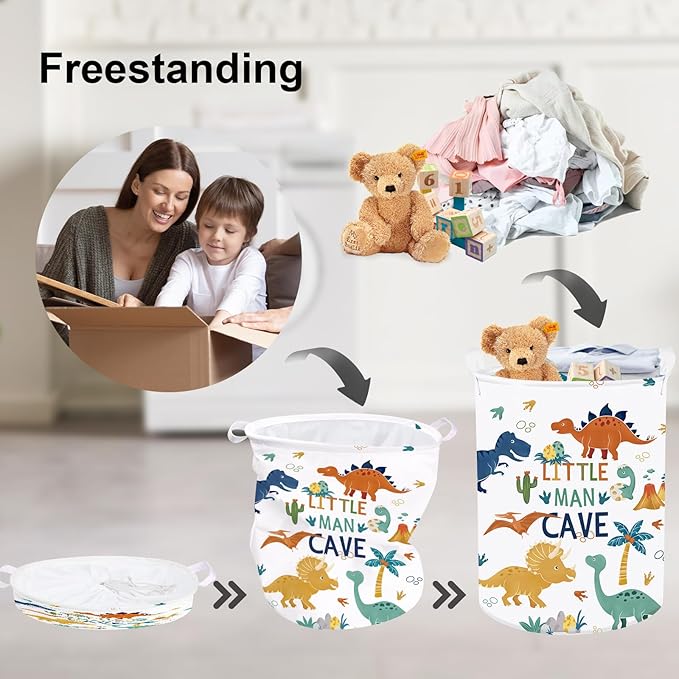 Clastyle Large Boho Dinosaur Pterosaur Boy Book Toy Storage Basket Dino Palm Tree Clothes Laundry Hamper for Kid Room Nursery, Colorful 45L