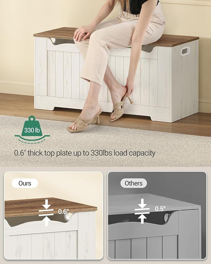 39.4" Storage Chest, Storage Bench Trunk with 2 Hinge, Wooden Box, Lift-Top Chest Organizer, Shoe Bench for Entryway, Bedroom, Living Room, White and Brown SB01014B