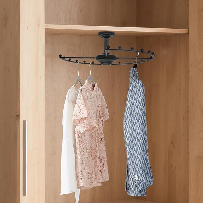 Round Closet Rod, 360° Rotating Clothes Hanger for Wardrobes, Black Heavy Duty 66 lbs Capacity Metal Closet Organizer with Iron Balls, Space Saving Storage Solution for Cloakroom