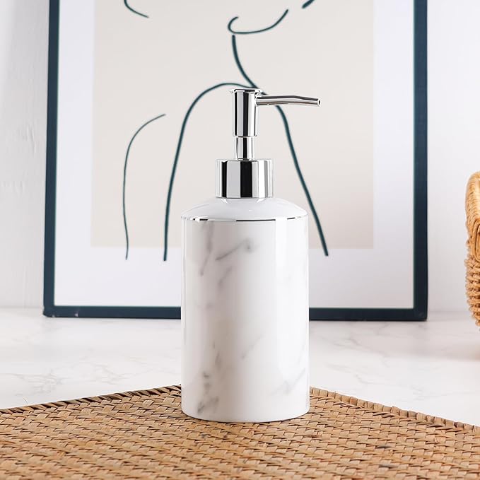Ceramic Soap Dispenser, Marble Look Lotion Dispenser 12.5OZ Liquid Hand Soap Dispenser Pump Bottle for Hotel Kitchen Bathroom, ANTIS'S HOME