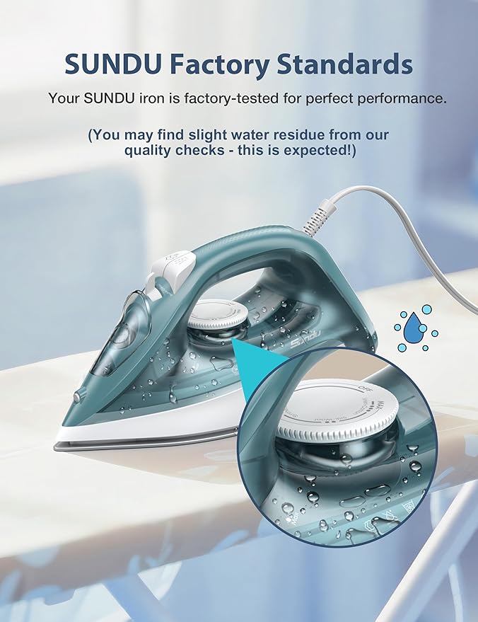Sundu Burst steam Iron for Clothes - 1500W Iron with Ceramic Coated Soleplate, Rapid Heating, Self-Cleaning, Auto-Off, 11.84oz Water Tank, Precise Thermostat, Home Use Green