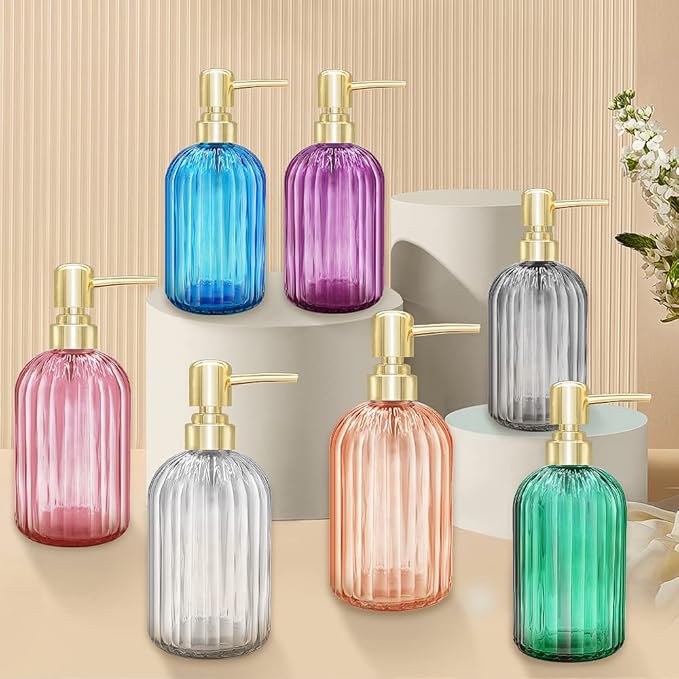 Soap Dispenser - 2 Pack 14 Oz Kitchen Soap Dispenser with Pump, Bathroom Transparent Soap Dispenser Bottle for Hand Soap, Dish Soap or Lotion (Pink)
