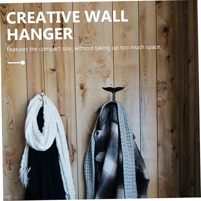 2pcs Whale Tail Wall Hooks Creative Decorative Storage Hook for Indoor Use for Clothes Bags and Sundries Compact Iron Wall-Mounted Hanger for Bedroom Bathroom Living Room