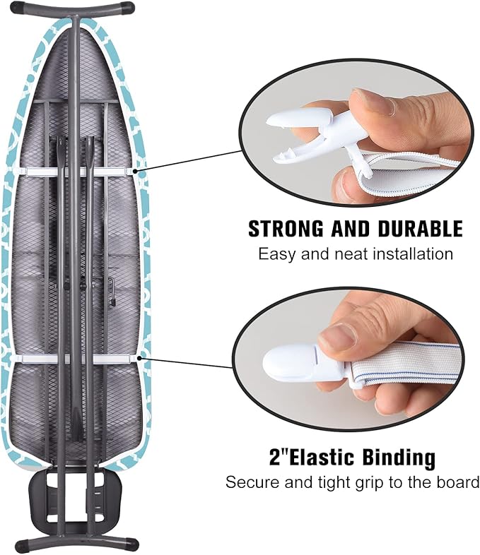 Ironing Board Cover and Pad, Standard Size 15" x 54" Iron Board Replacement Cover, 4 Layers Extra Thick Iron Board Cover Resist Scorching and Staining with Elastic Edge and 2 Fastener Straps